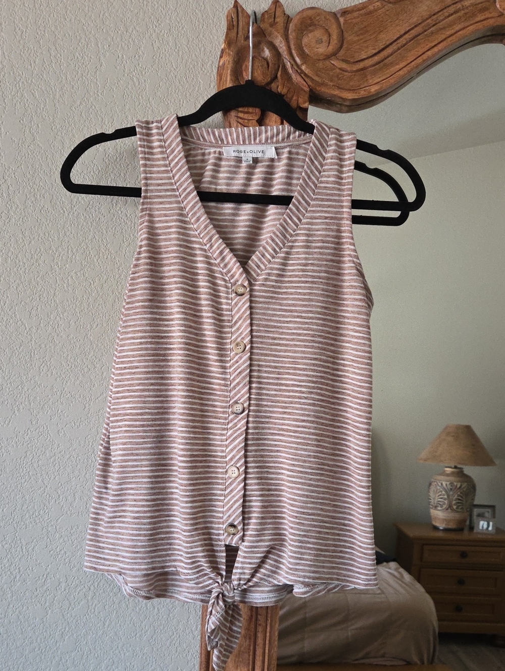 Rose + Olive Striped Tie-Front Tank Top